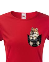 Dámské tričko pro pejskařky s Pomeranianem v kapsičce - kvalitní tisk