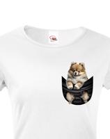 Dámské tričko pro pejskařky s Pomeranianem v kapsičce - kvalitní tisk