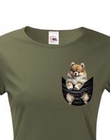 Dámské tričko pro pejskařky s Pomeranianem v kapsičce - kvalitní tisk