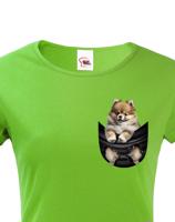 Dámské tričko pro pejskařky s Pomeranianem v kapsičce - kvalitní tisk