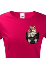 Dámské tričko pro pejskařky s Pomeranianem v kapsičce - kvalitní tisk