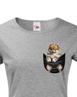 Dámské tričko pro pejskařky s Pomeranianem v kapsičce - kvalitní tisk