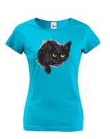 Dámské tričko s černou kočkou - dárek pro milovníky koček