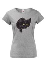 Dámské tričko s černou kočkou - dárek pro milovníky koček