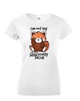 Dámské tričko s červenou pandou - I am not shy - tričko pro stydlivé