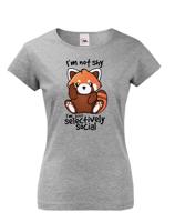 Dámské tričko s červenou pandou - I am not shy - tričko pro stydlivé