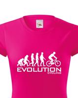 Dámské tričko s potiskem Evoluce cyklistiky. Nejoblíbenější motiv v kategorii.