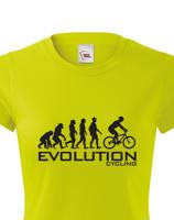 Dámské tričko s potiskem Evoluce cyklistiky. Nejoblíbenější motiv v kategorii.