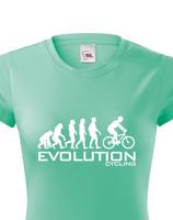 Dámské tričko s potiskem Evoluce cyklistiky. Nejoblíbenější motiv v kategorii.