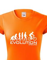 Dámské tričko s potiskem Evoluce cyklistiky. Nejoblíbenější motiv v kategorii.