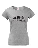 Dámské tričko s potiskem Evoluce cyklistiky. Nejoblíbenější motiv v kategorii.