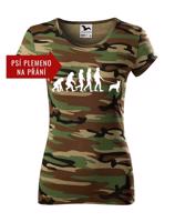 Dámske tričko s potiskem Evoluce venčení psa - tričko pro pejskařky