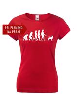 Dámske tričko s potiskem Evoluce venčení psa - tričko pro pejskařky