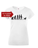 Dámske tričko s potiskem Evoluce venčení psa - tričko pro pejskařky