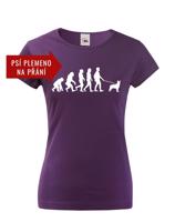 Dámske tričko s potiskem Evoluce venčení psa - tričko pro pejskařky