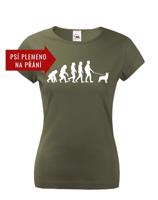 Dámske tričko s potiskem Evoluce venčení psa - tričko pro pejskařky