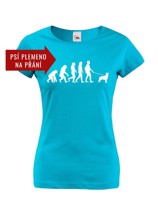 Dámske tričko s potiskem Evoluce venčení psa - tričko pro pejskařky