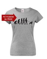 Dámske tričko s potiskem Evoluce venčení psa - tričko pro pejskařky