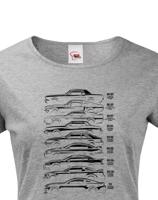 Dámské tričko s potiskem Ford Mustang History Silhouette  -  tričko pro milovníky aut