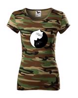 Dámské tričko s potiskem kočičí Jing Jang - stylové triko s kočkami