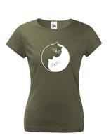 Dámské tričko s potiskem kočičí Jing Jang - stylové triko s kočkami