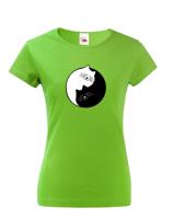 Dámské tričko s potiskem kočičí Jing Jang - stylové triko s kočkami