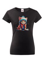 Dámské tričko s potiskem koťátka v oblečku - tričko pro milovníky koček