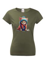 Dámské tričko s potiskem koťátka v oblečku - tričko pro milovníky koček