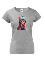 Dámské tričko s potiskem koťátka v oblečku - tričko pro milovníky koček