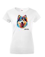 Dámské tričko s potiskem plemene Aljašský malamut s volitelným jménem