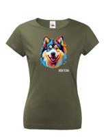 Dámské tričko s potiskem plemene Aljašský malamut s volitelným jménem