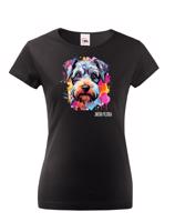 Dámské tričko s potiskem plemene Knírač malý s volitelným jménem