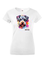 Dámské tričko s potiskem plemene Knírač malý s volitelným jménem