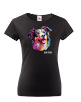 Dámské tričko s potiskem plemene Kolie s volitelným jménem