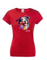 Dámské tričko s potiskem plemene Kolie s volitelným jménem