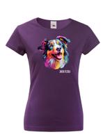 Dámské tričko s potiskem plemene Kolie s volitelným jménem