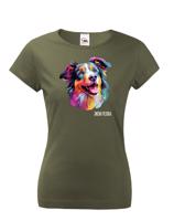 Dámské tričko s potiskem plemene Kolie s volitelným jménem