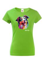 Dámské tričko s potiskem plemene Kolie s volitelným jménem