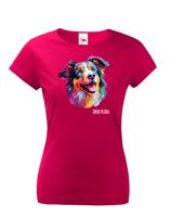 Dámské tričko s potiskem plemene Kolie s volitelným jménem