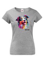 Dámské tričko s potiskem plemene Kolie s volitelným jménem