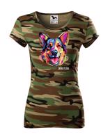 Dámské tričko s potiskem plemene Německý ovčák s volitelným jménem