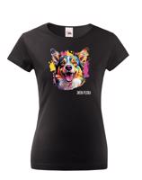 Dámské tričko s potiskem plemene Welsh Corgi Cardigan s volitelným jménem