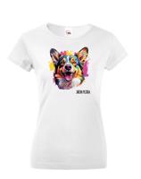 Dámské tričko s potiskem plemene Welsh Corgi Cardigan s volitelným jménem