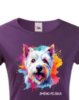 Dámské tričko s potiskem plemene West Highland White teriér s volitelným jménem