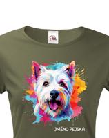 Dámské tričko s potiskem plemene West Highland White teriér s volitelným jménem