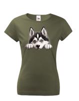 Dámské tričko s potiskem Sibírsky husky -  tričko pro milovníky psů