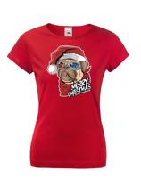 Dámské tričko s potiskem vánočního buldočku - vtipné vánoční tričko