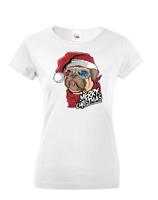 Dámské tričko s potiskem vánočního buldočku - vtipné vánoční tričko