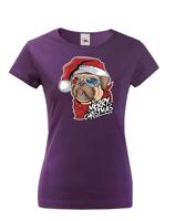 Dámské tričko s potiskem vánočního buldočku - vtipné vánoční tričko