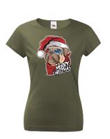 Dámské tričko s potiskem vánočního buldočku - vtipné vánoční tričko